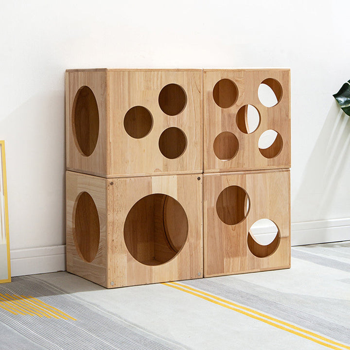 Traditional Chinese Rubberwood Square Round Cat Bed 1 Storage For Bedroom