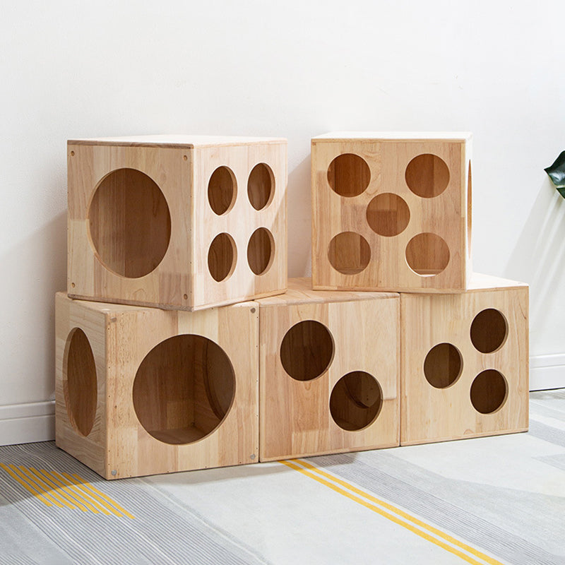 Traditional Chinese Rubberwood Square Round Cat Bed 1 Storage For Bedroom