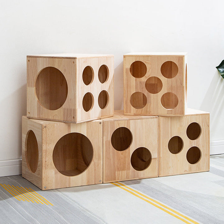 Traditional Chinese Rubberwood Square Round Cat Bed 1 Storage For Bedroom