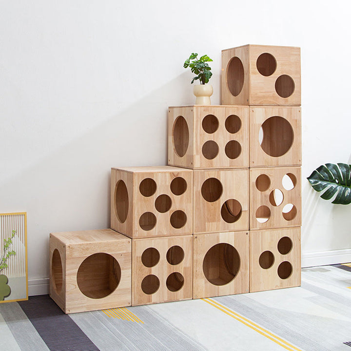 Traditional Chinese Rubberwood Square Round Cat Bed 1 Storage For Bedroom