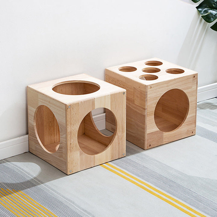 Traditional Chinese Rubberwood Square Round Cat Bed 1 Storage For Bedroom