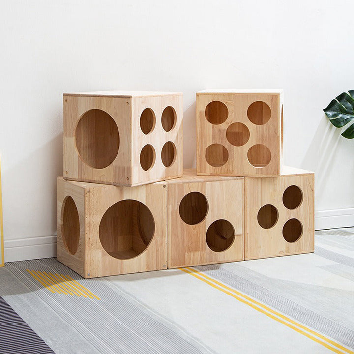 Traditional Chinese Rubberwood Square Round Cat Bed 1 Storage For Bedroom
