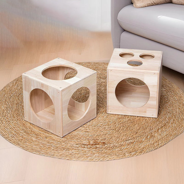 Traditional Chinese Rubberwood Square Round Cat Bed 1 Storage For Bedroom