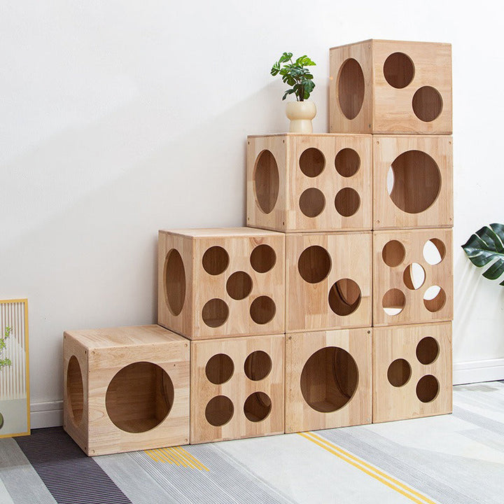 Traditional Chinese Rubberwood Square Round Cat Bed 1 Storage For Bedroom
