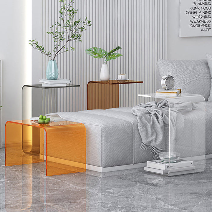 Modern Minimalist Rectangular Acrylic End Table 1-Tier For Living Room