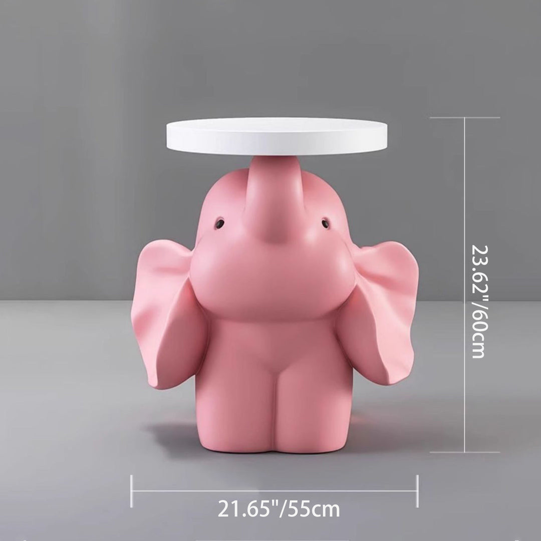Contemporary Creative MDF Resin Base Round Top Elephant Side Table 1-Tier For Living Room