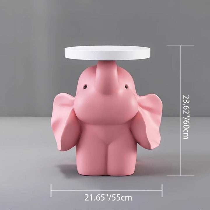Contemporary Creative MDF Resin Base Round Top Elephant Side Table 1-Tier For Living Room