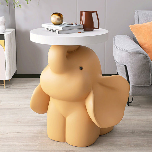 Contemporary Creative MDF Resin Base Round Top Elephant Side Table 1-Tier For Living Room