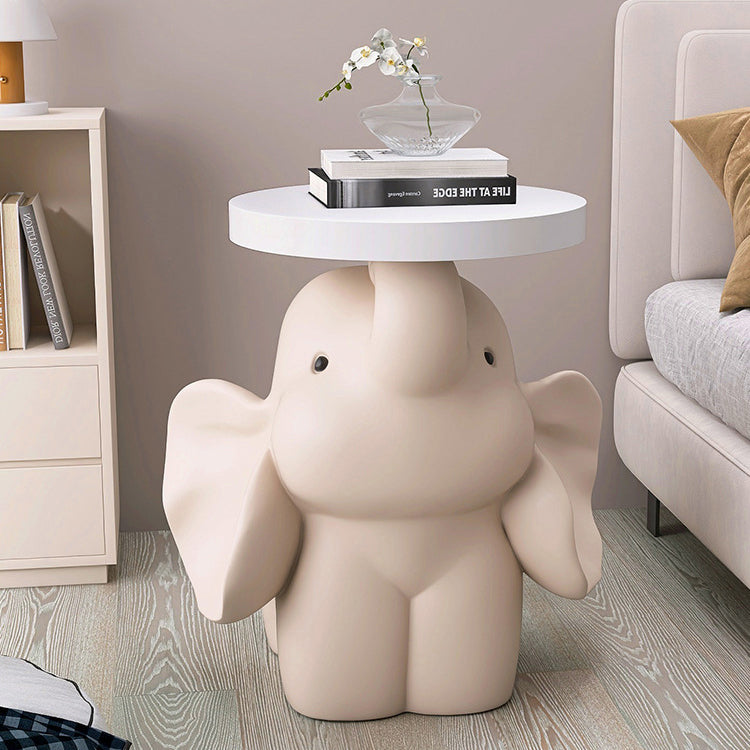 Contemporary Creative MDF Resin Base Round Top Elephant Side Table 1-Tier For Living Room