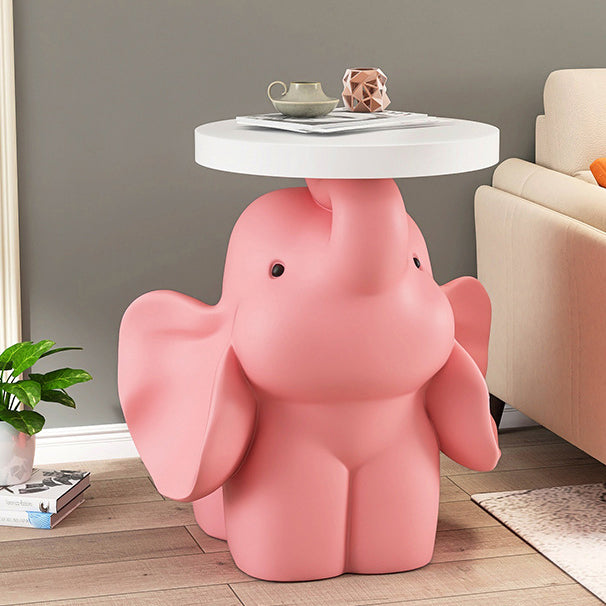 Contemporary Creative MDF Resin Base Round Top Elephant Side Table 1-Tier For Living Room