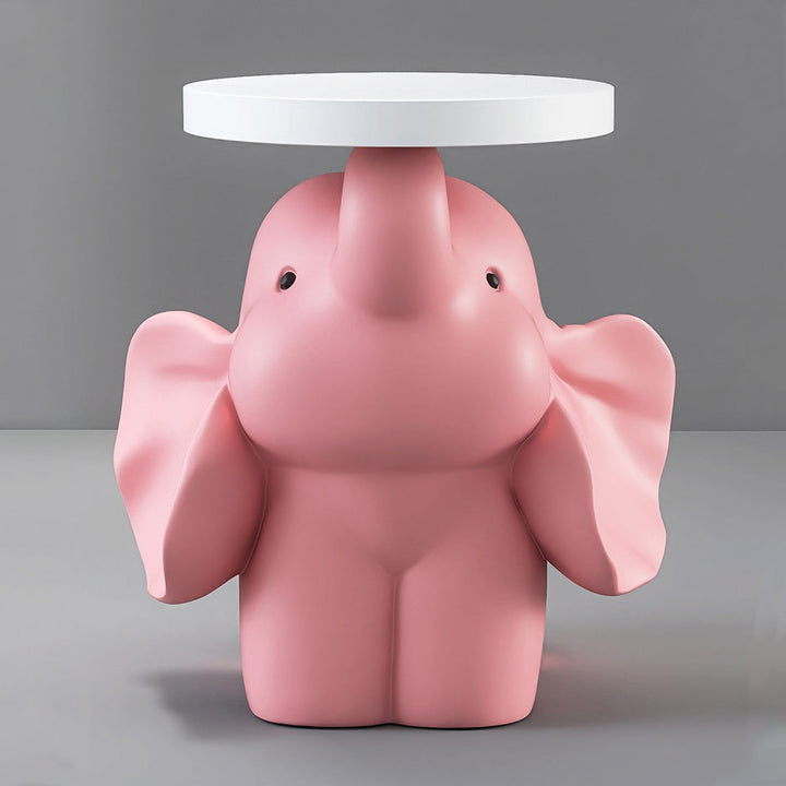 Contemporary Creative MDF Resin Base Round Top Elephant Side Table 1-Tier For Living Room