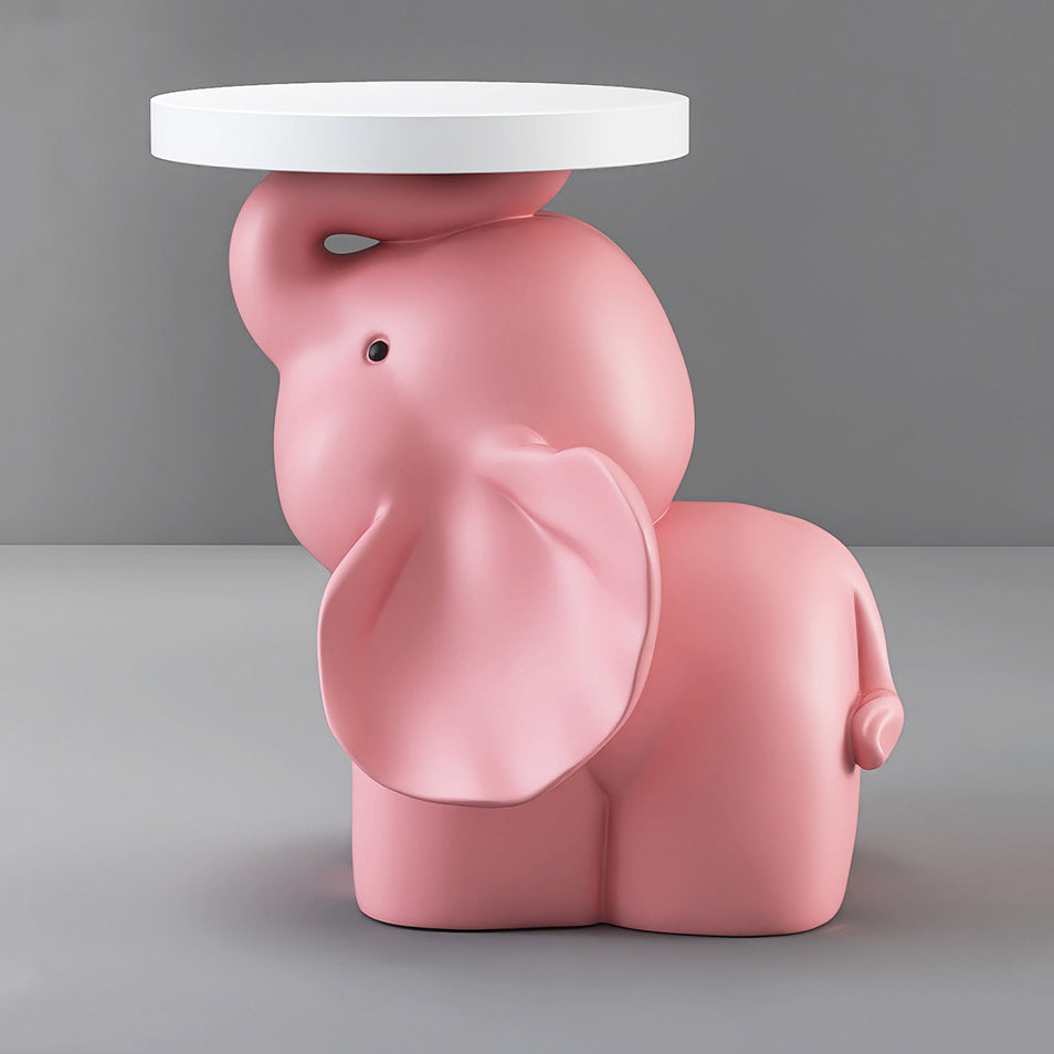 Contemporary Creative MDF Resin Base Round Top Elephant Side Table 1-Tier For Living Room