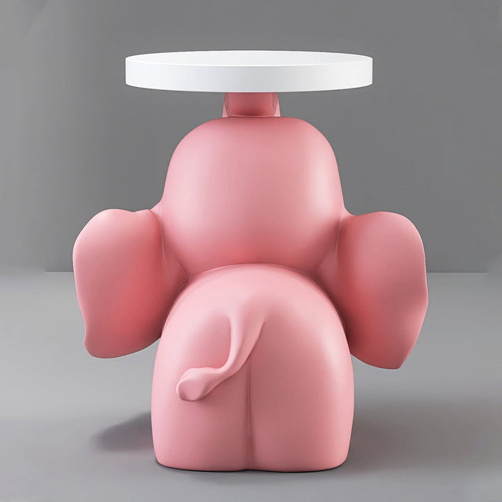 Contemporary Creative MDF Resin Base Round Top Elephant Side Table 1-Tier For Living Room