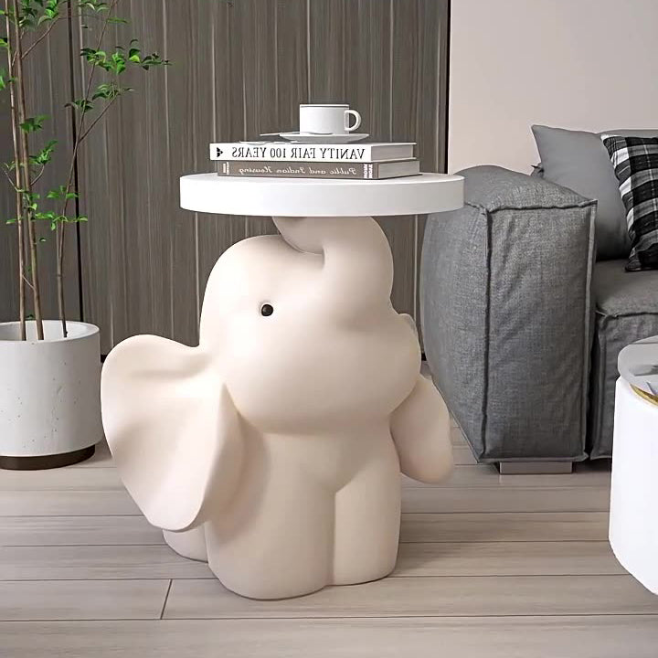 Contemporary Creative MDF Resin Base Round Top Elephant Side Table 1-Tier For Living Room