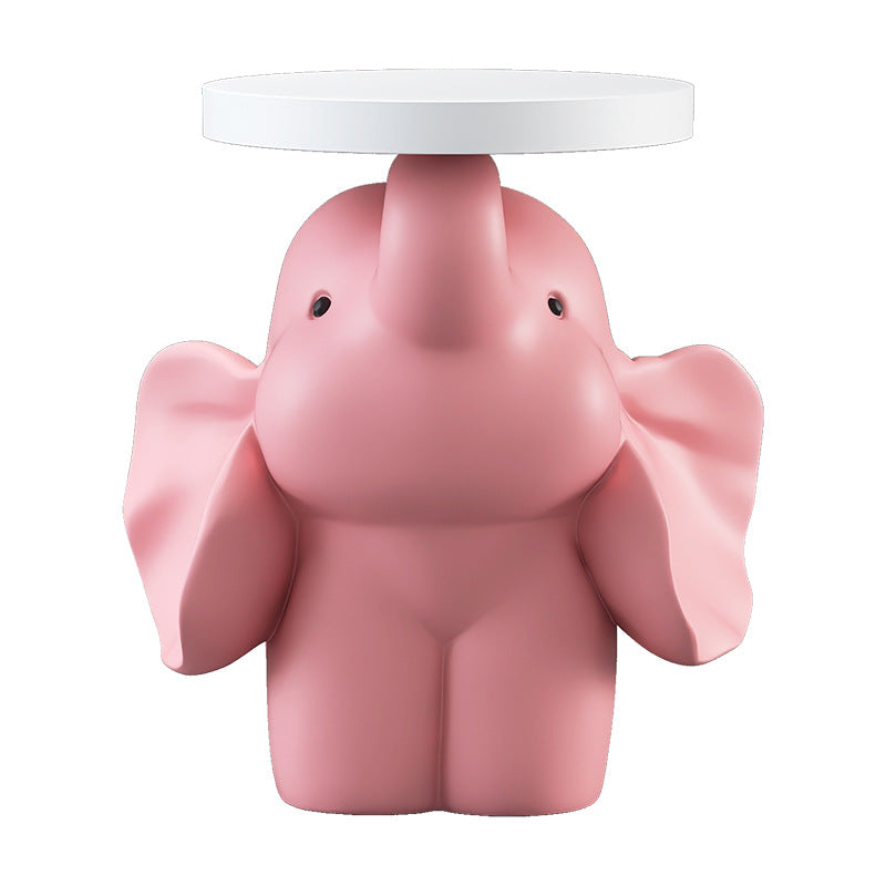 Contemporary Creative MDF Resin Base Round Top Elephant Side Table 1-Tier For Living Room