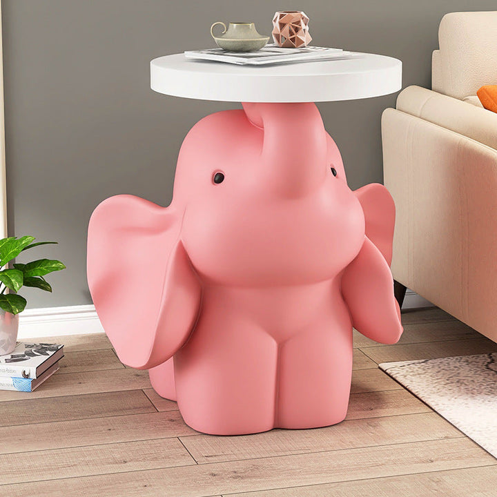 Contemporary Creative MDF Resin Base Round Top Elephant Side Table 1-Tier For Living Room