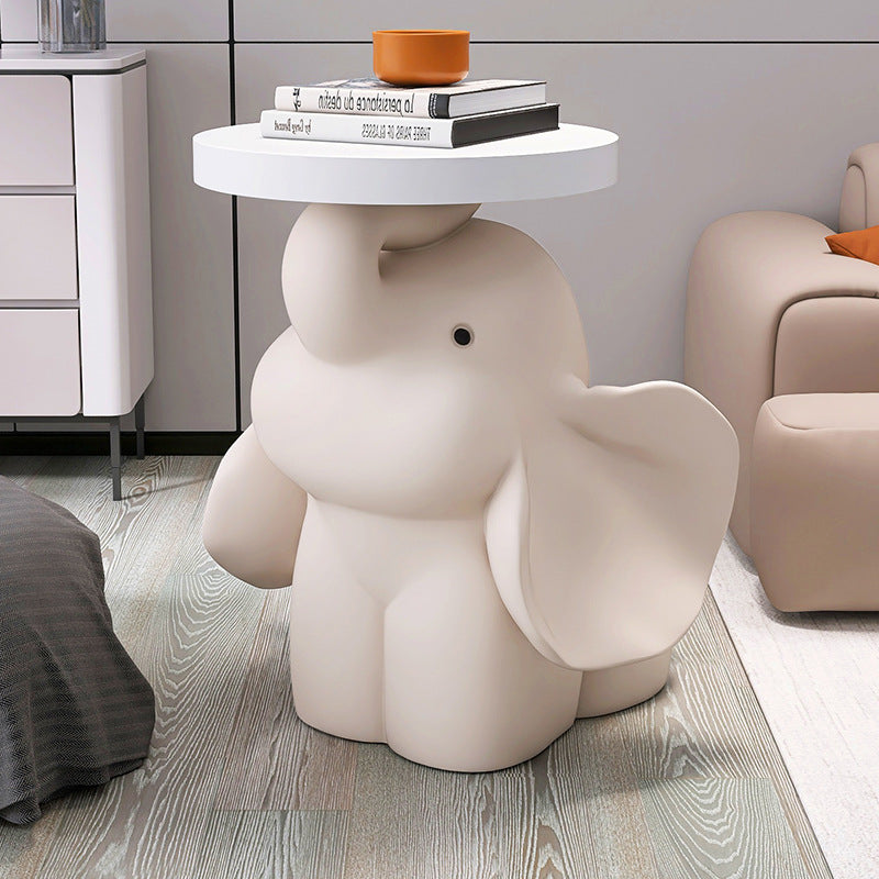 Contemporary Creative MDF Resin Base Round Top Elephant Side Table 1-Tier For Living Room