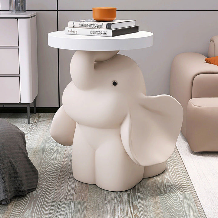 Contemporary Creative MDF Resin Base Round Top Elephant Side Table 1-Tier For Living Room