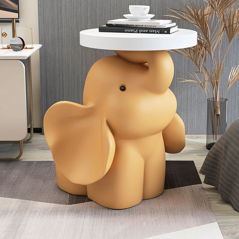 Contemporary Creative MDF Resin Base Round Top Elephant Side Table 1-Tier For Living Room