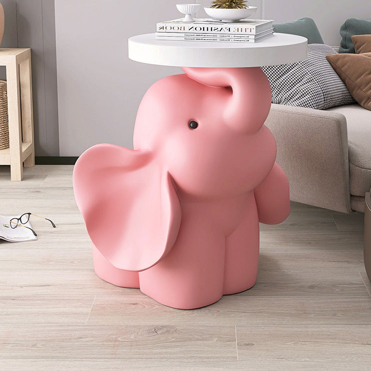 Contemporary Creative MDF Resin Base Round Top Elephant Side Table 1-Tier For Living Room