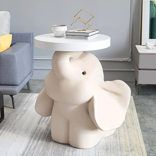 Contemporary Creative MDF Resin Base Round Top Elephant Side Table 1-Tier For Living Room
