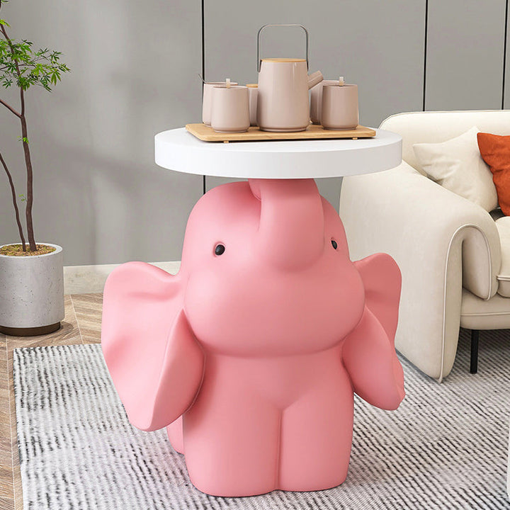 Contemporary Creative MDF Resin Base Round Top Elephant Side Table 1-Tier For Living Room
