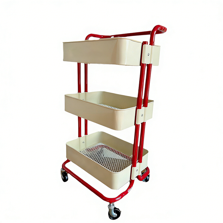 Contemporary Nordic Rectangular Carbon Steel Frame End Table Rolling Cart 3-Tier Storage Shelves For Living Room
