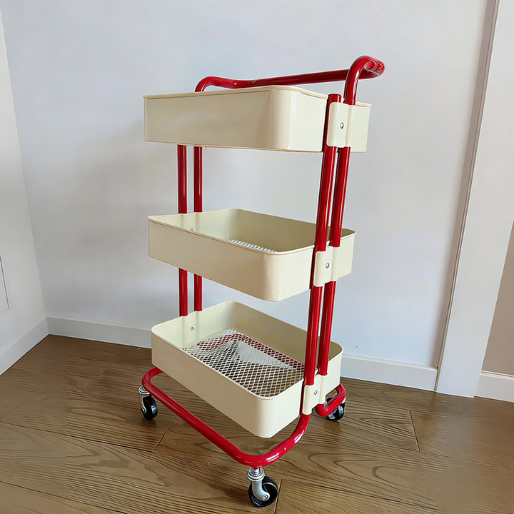 Contemporary Nordic Rectangular Carbon Steel Frame End Table Rolling Cart 3-Tier Storage Shelves For Living Room