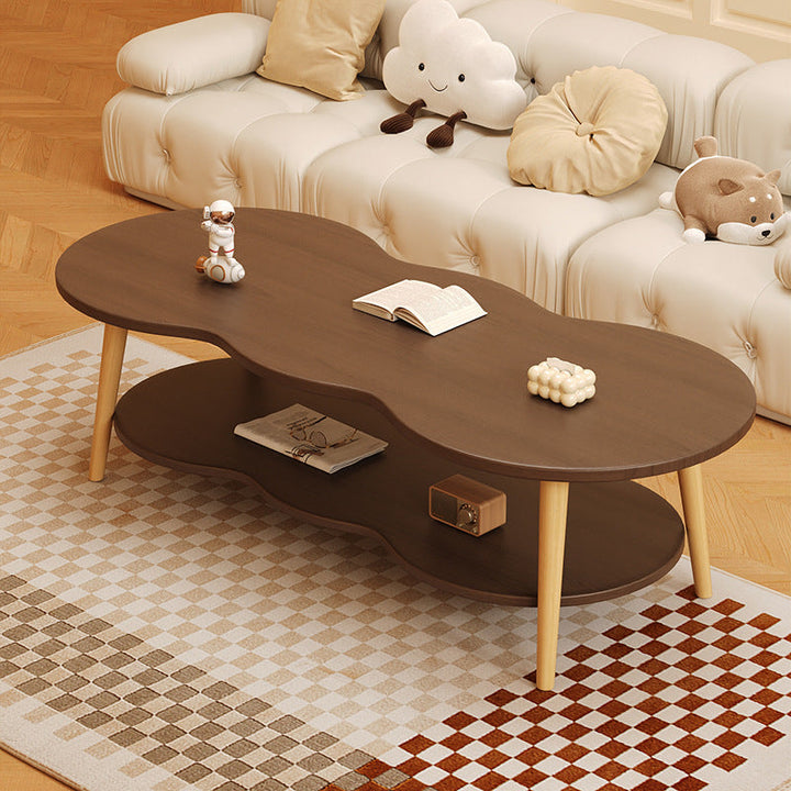 Modern Minimalist Cloud Shape Oval Wood Density Board Coffee Table 1/2 Tier For Living Room