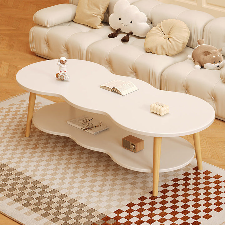 Modern Minimalist Cloud Shape Oval Wood Density Board Coffee Table 1/2 Tier For Living Room