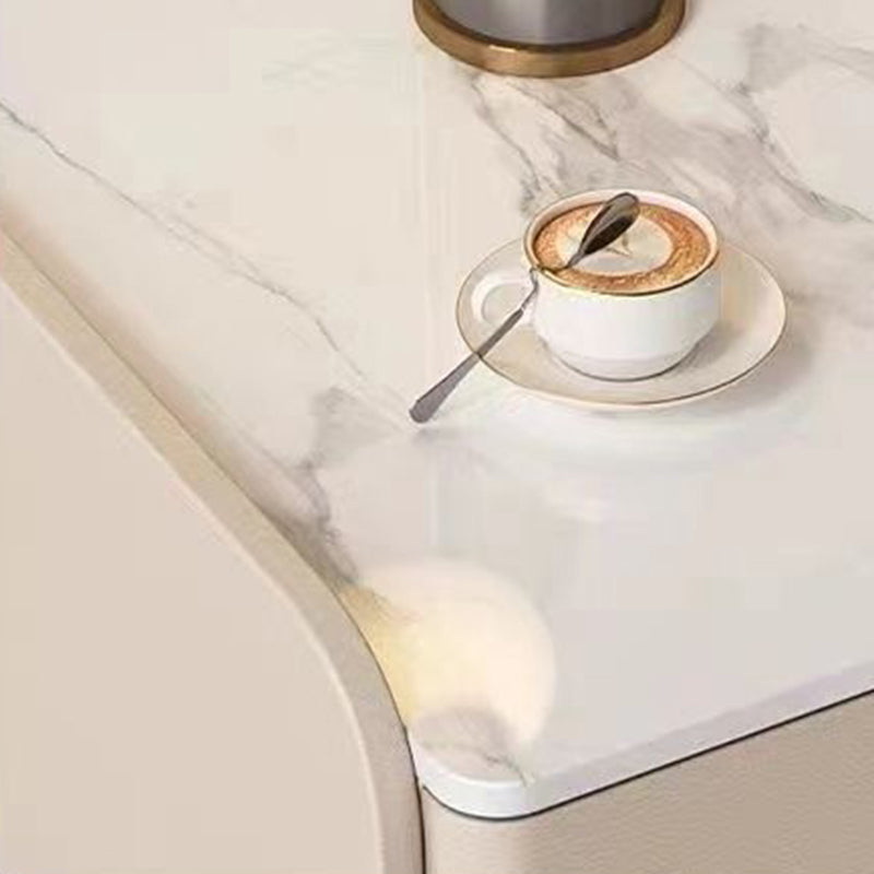 Modern Minimalist Rectangular Tabletop Rock Plate Solid Wood Microfiber Leather 2-Drawer For Bedroom