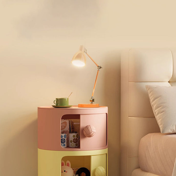Modern Minimalist Dopamine Detachable Round Plastic Nightstand 1/2/3/4-Cabinet For Bedroom
