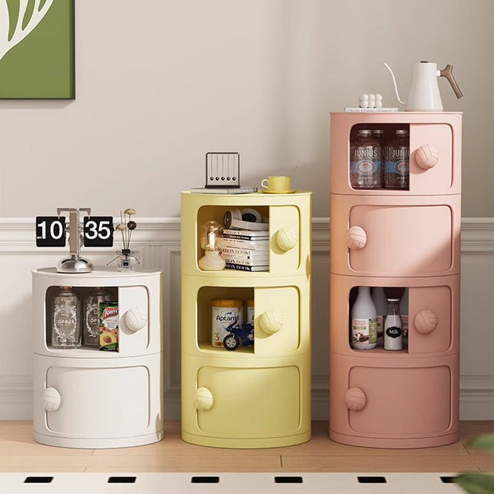 Modern Minimalist Dopamine Detachable Round Plastic Nightstand 1/2/3/4-Cabinet For Bedroom