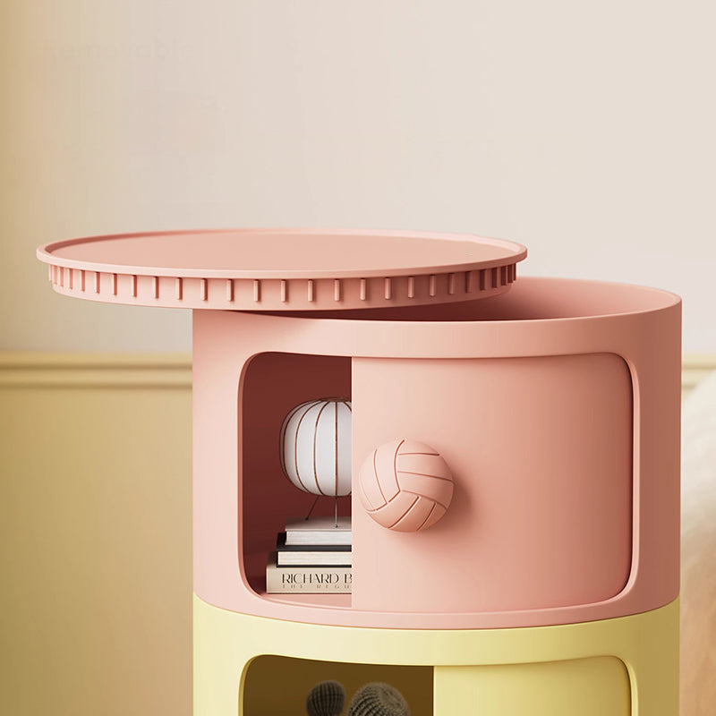 Modern Minimalist Dopamine Detachable Round Plastic Nightstand 1/2/3/4-Cabinet For Bedroom