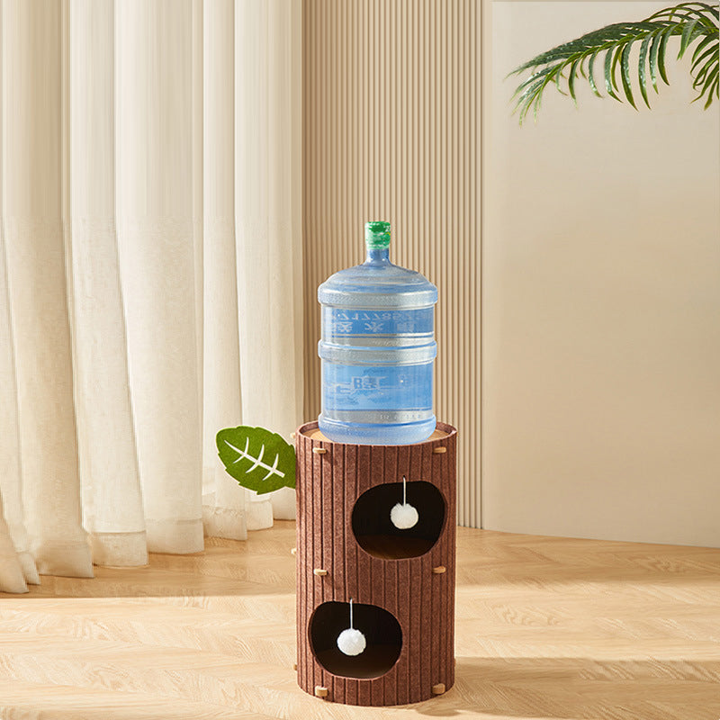 Traditional Rustic Cylindrical Tree Hole Felt Sherpa Fleece &amp; MDF Cat Tower 2/3-Hole For Living Room