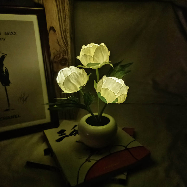 Cloth &amp; Ceramic Night Light, Floral Creative Design for Bedside | Havora Lighting
