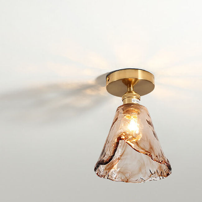 Modern Glass Japanese Amber Multi-Style 1-Light Flush Mount Light