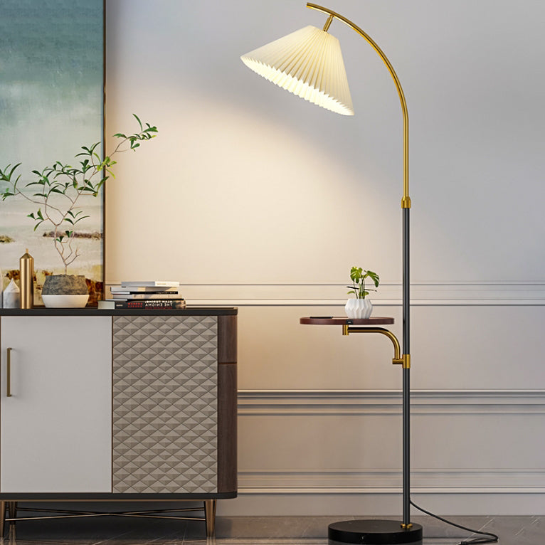 Modern Simplicity Pleated PVC Iron Pole 1-Light Standing Floor Lamp For Living Room