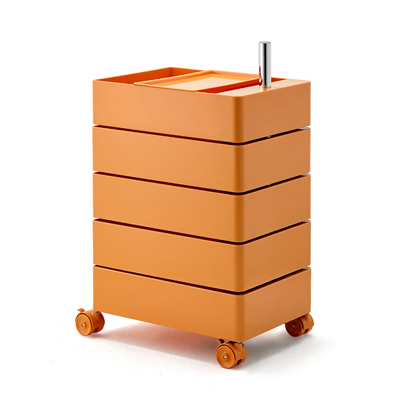Contemporary Nordic Square ABS Rotating Drawer End Table 5-Tier Casters For Bedroom