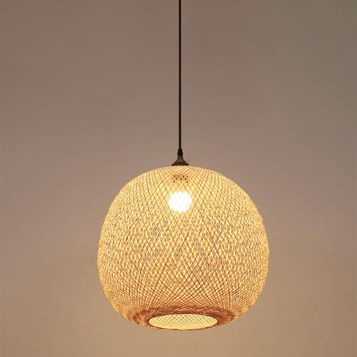 Bamboo Weaving Round Ball Beige 1-Light Japanese Pendant Light