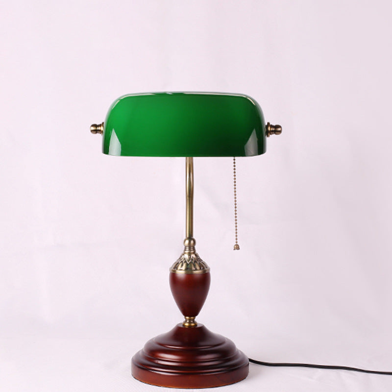 Traditional Vintage Solid Wood Glass Bank Zipper 1-Light Table Lamp For Bedroom