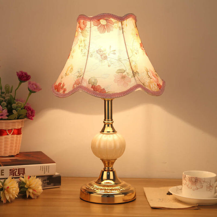 Nordic Vintage Floral Table Lamp in Glass, Iron &amp; Fabric — Bedroom Lighting | Havora