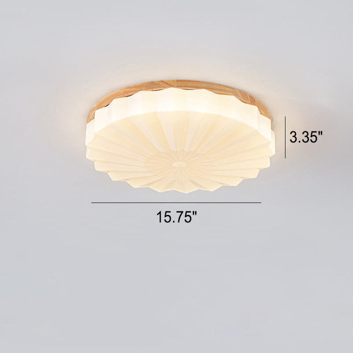 Japanese Minimalist Round Wood Acrylic LED Flush Mount Lighting