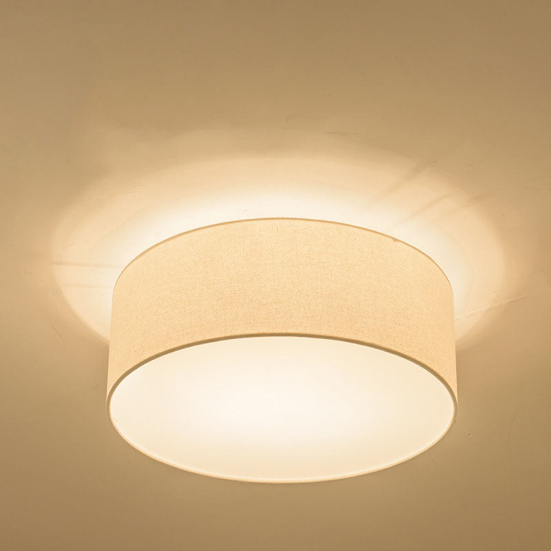 Modern Minimalist Round Drum Iron Fabric 3/5 Light Flush Mount Ceiling Light For Living Room