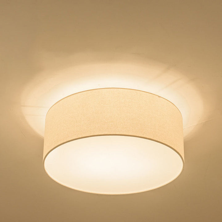 Modern Minimalist Round Drum Iron Fabric 3/5 Light Flush Mount Ceiling Light For Living Room