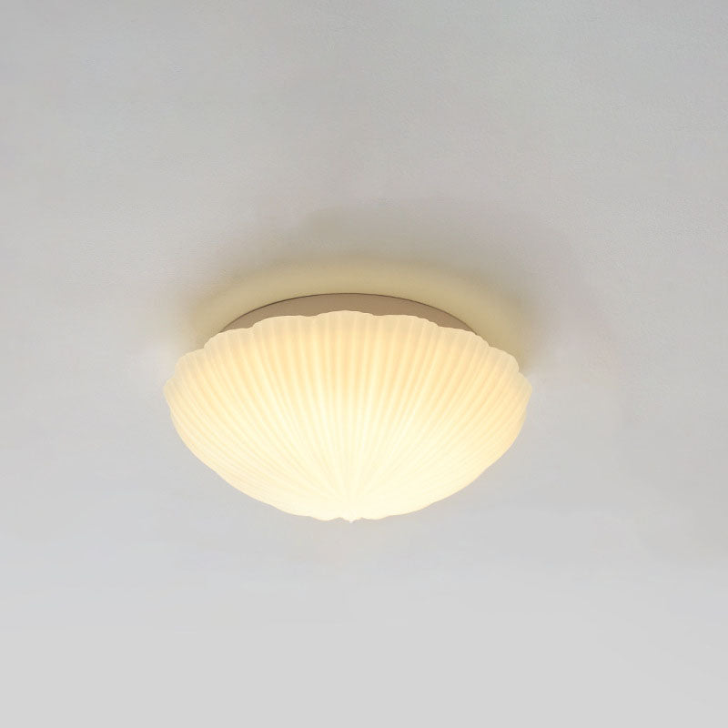 Modern Minimalist Cream Shell Glass LED Flush Mount Ceiling Light For Living Room &amp; Bedroom