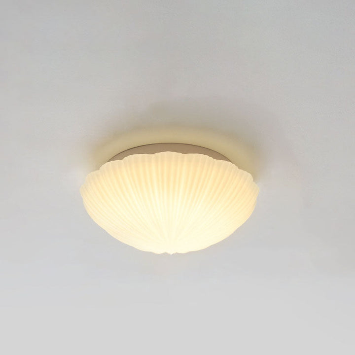 Modern Minimalist Cream Shell Glass LED Flush Mount Ceiling Light For Living Room &amp; Bedroom