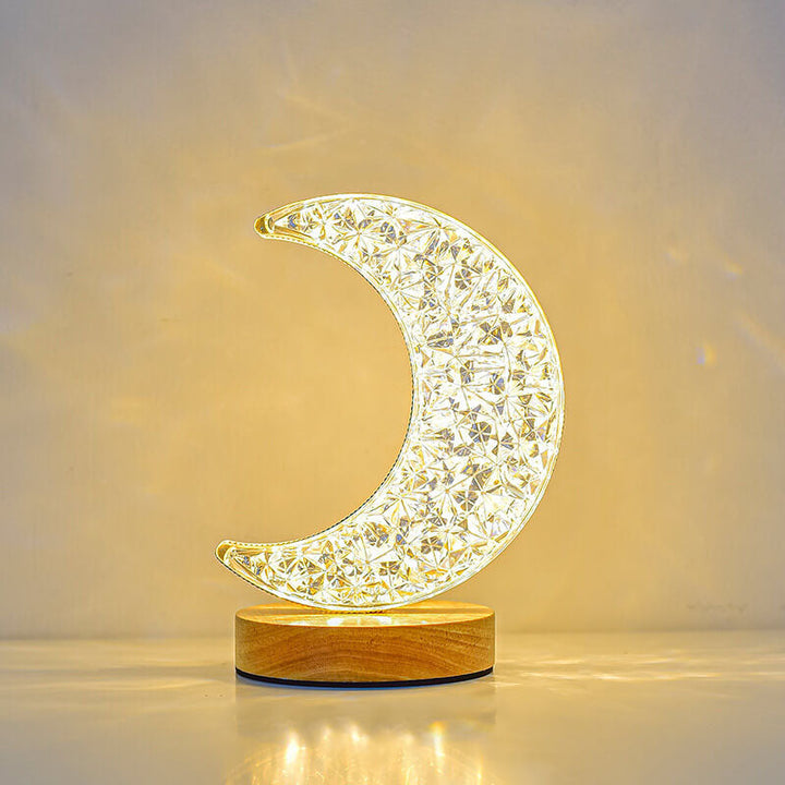 Contemporary Creative Moon &amp; Star PS Wood LED USB Table Lamp For Bedroom