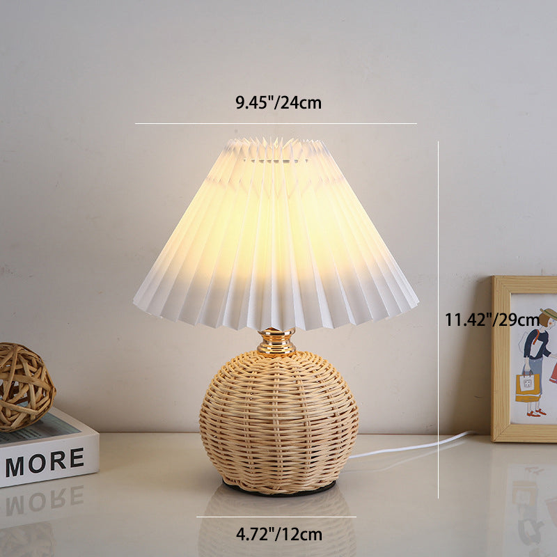 Contemporary Nordic Table Lamp in Rattan &amp; Fabric — Bedroom Lighting | Havora
