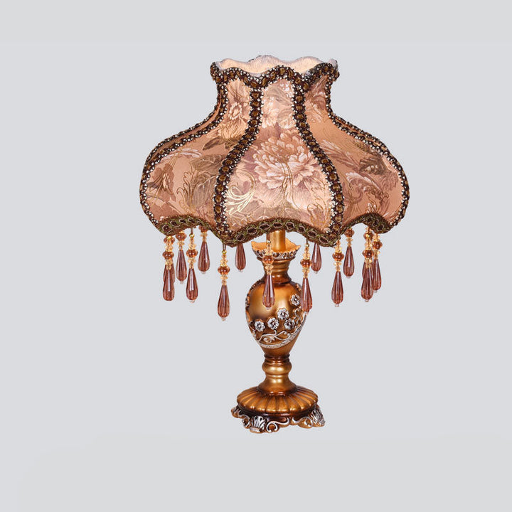 European Luxury  Fabric Lace Resin 1-Light Table Lamp